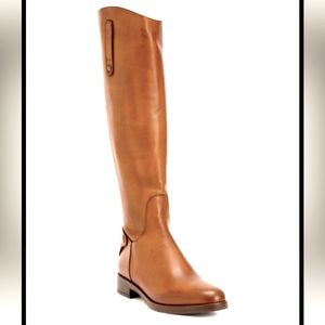 NEW EMANUELE CASTRO Made In Italy Leather Knee High Riding Boots Cognac Brown